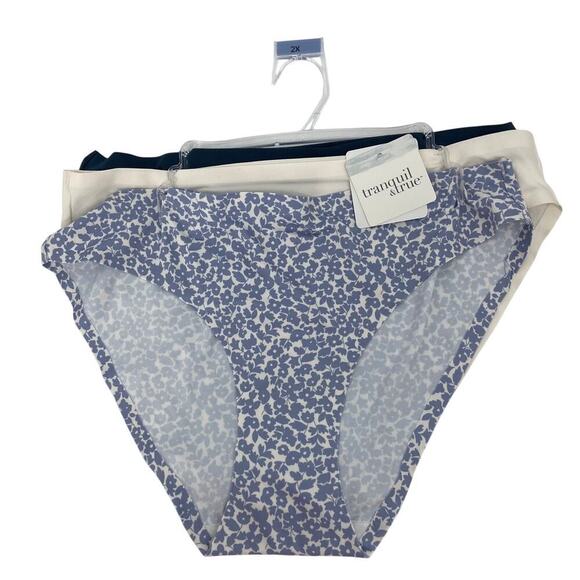 Tranquil & True Bikini Panties Size 2X Blue White Brushed Micro 3 Pack - Picture 1 of 7